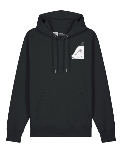 Schwarzer Unisex Hoodie „Bergpanorama“ – Bio-Baumwolle, Fair Wear, Minimalistisch