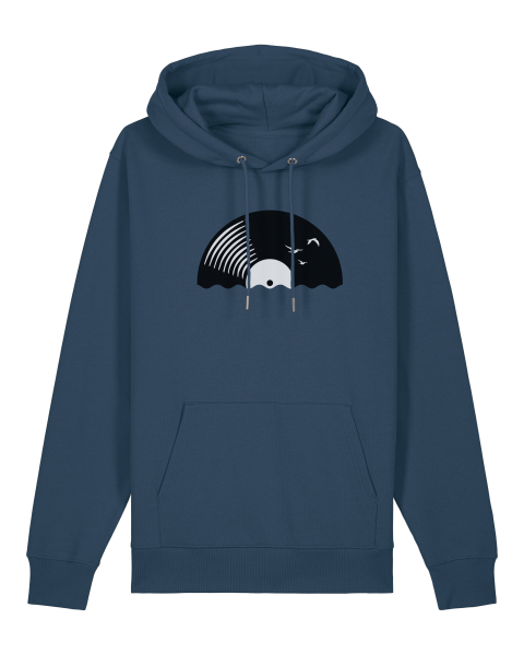 Unisex Hoodie Bio-Baumwolle „Vinyl Sun“ – Musik Hoodie mit Schallplatten-Motiv, nachhaltiger Kapuzenpullover in Schwarz, Braun oder Deep Teal