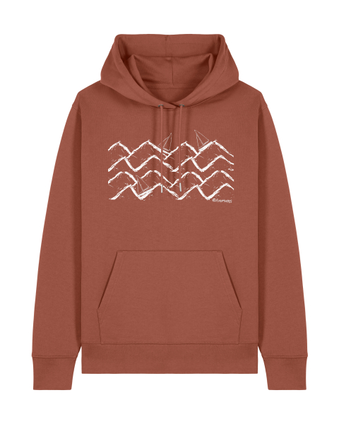 Boats & Waves Bio Hoodie – Segelboot Pullover aus 100 % Bio-Baumwolle | Farben: Black, Deep Teal, Heritage Brown