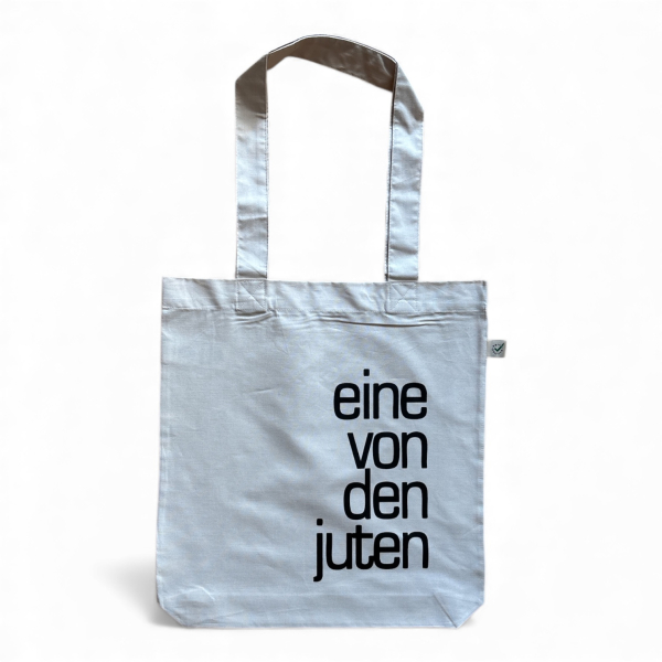 Bio Tote Bag „eine von den juten“ – Stofftasche Light Beige, Fairwear, Siebdruck, nachhaltiger Shopper