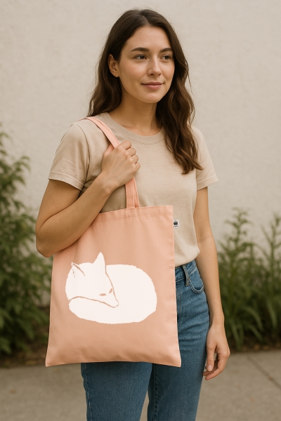 Bio Stofftasche mit handgedrucktem Fuchs-Motiv – 100 % Baumwolle, fair & nachhaltig