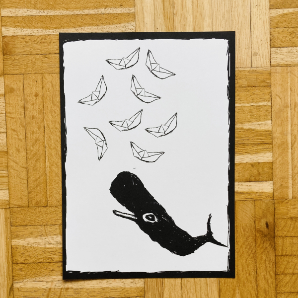 whale vs. ships Kunstdruck - A4