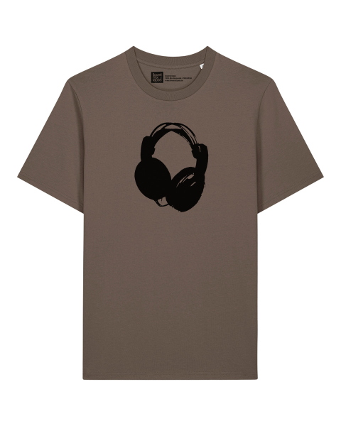 Bio T-Shirt Headphones – Mocha | Schwarzer Druck