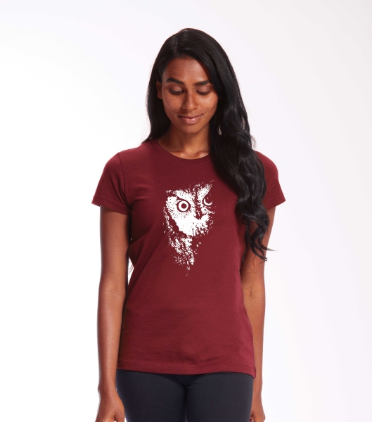 Eule Damen Bio-Baumwoll T-Shirt - Burgundy | Nachhaltig & Fair