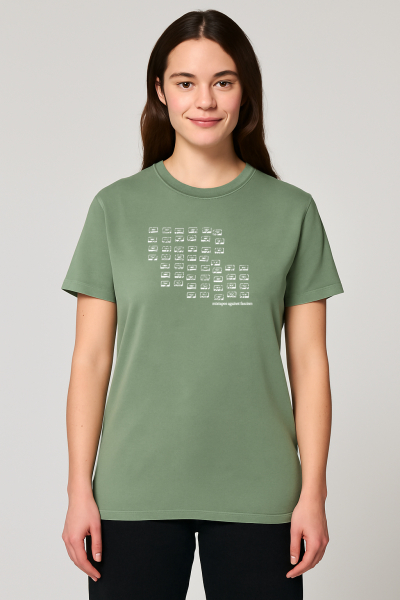 Unisex T-Shirt „Mixtapes Against Fascism“ – Stone Washed Sage Green, Bio-Baumwolle, Earth Positive