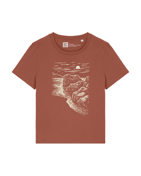 Damen T-Shirt Bio-Baumwolle – Black Beach Motiv | Heritage Brown | Fair & Nachhaltig