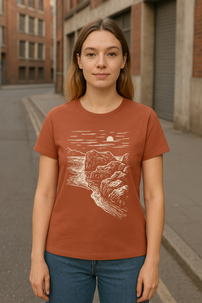 Damen T-Shirt Bio-Baumwolle – Black Beach Motiv | Heritage Brown | Fair & Nachhaltig