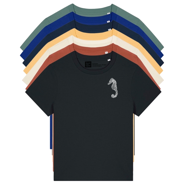 Nachhaltiges Damen T-Shirt mit Seepferdchen-Motiv – zeitlos, bequem & fair produziert