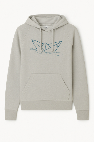 Paperboat Hellgrauer Damen Hoodie aus Bio-Baumwolle – Fair, Nachhaltig & Handbedruckt