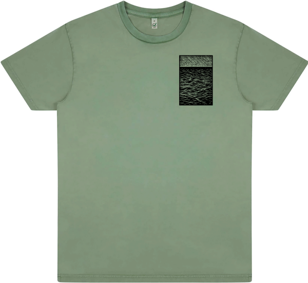 Unisex T-Shirt „Ocean Lines“ – Stone Washed Sage Green, Bio-Baumwolle