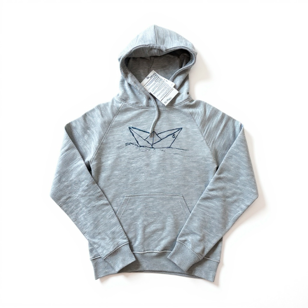 Paperboat Hellgrauer Damen Hoodie aus Bio-Baumwolle – Fair, Nachhaltig & Handbedruckt
