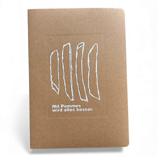Notizbuch A5 | Pommes | Handbedruckt im Siebdruck | Kraftpapier | Gepunktet | 32 Seiten | FSC-zertifiziert | Handmade