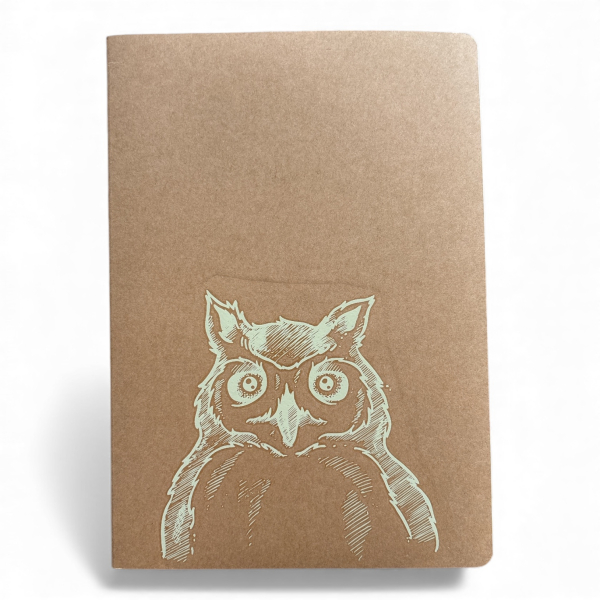 Notizbuch A5 | Die Eule | Handbedruckt im Siebdruck | Kraftpapier | Gepunktet | 32 Seiten | FSC-zertifiziert | Handmade