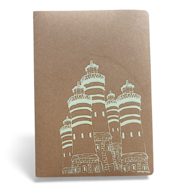 Notizbuch A5 | Leuchttürme | Handbedruckt im Siebdruck | Kraftpapier | Gepunktet | 32 Seiten | FSC-zertifiziert | Handmade