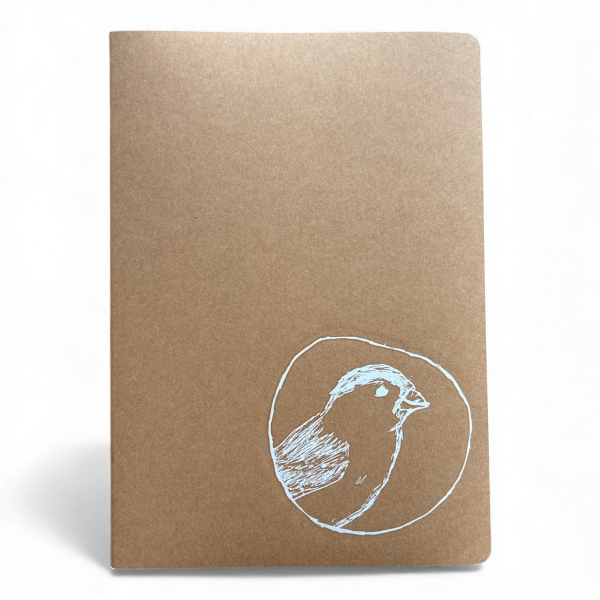 Notizbuch A5 | Der kleine Spatz | Handbedruckt im Siebdruck | Kraftpapier | Gepunktet | 32 Seiten | FSC-zertifiziert | Handmade