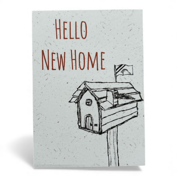 Postkarte „Hello New Home“ – Niedliches Einzugsmotiv für Haus & Wohnung, Geschenk zur neuen Heimat