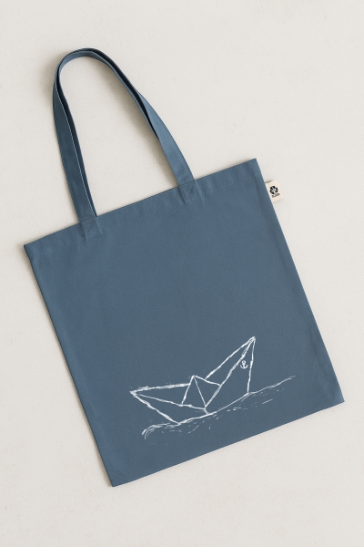 Stofftasche mit Papierboot – Bio-Baumwolle, Handbedruckt