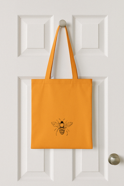 Canvas Tasche mit Biene – Bio-Baumwolle – Handbedruckt in Amber