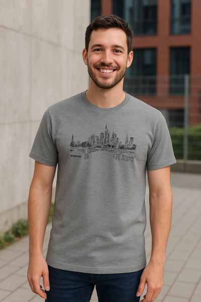 T-Shirt Frankfurter Skyline – Bio, Fair & Handbedruckt (Relaxed Fit) - Mid Heather Grey