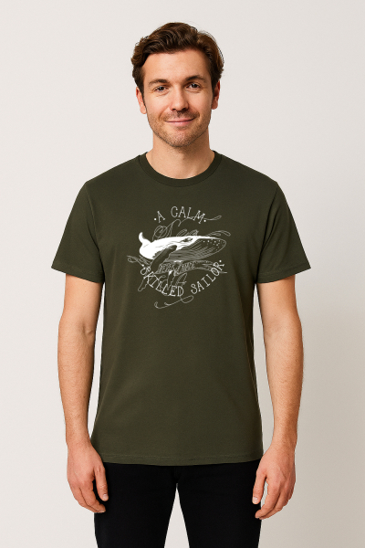 Unisex T-Shirt Khaki – Wal-Motiv „a calm sea...“ – Bio-Baumwolle – Fair & Vegan – Nachhaltige Mode