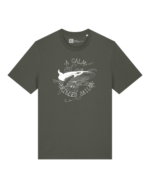 Unisex T-Shirt Khaki – Wal-Motiv „a calm sea...“ – Bio-Baumwolle – Fair & Vegan – Nachhaltige Mode