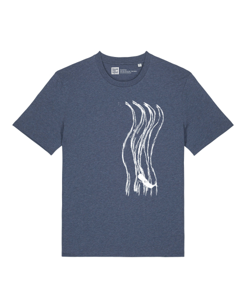 Wellenwall T-Shirt Herren – Dark Heather Blue – Bio Baumwolle – Relaxed Fit – Handdruck in Weiß – Fair & Vegan