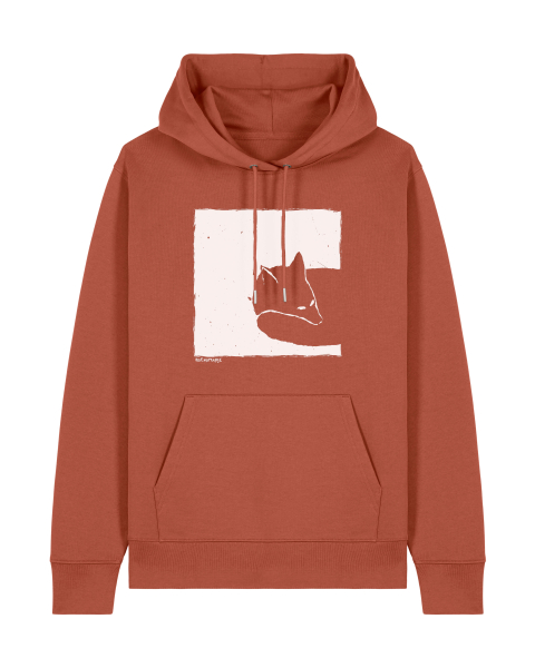 Fox in a Box – Premium Unisex Bio-Hoodie | Black, Glazed Green, India Ink, Heritage Brown