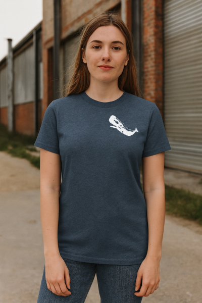Nachhaltiges Unisex T-Shirt „Der kleine Wal“ Dark Heather Blue