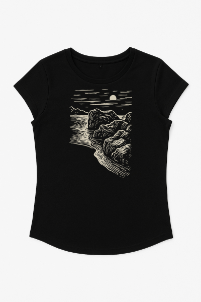 Damen T-Shirt Schwarz – Bio-Baumwolle & Fair Wear | Black Beach Motiv