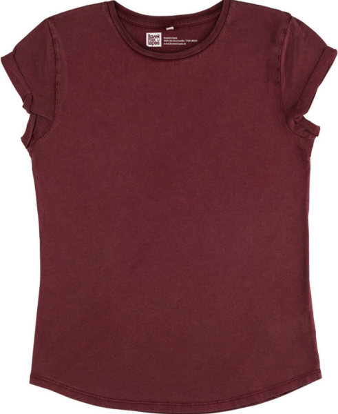 Damen T-Shirt mit umgeschlagenen Ärmeln aus Bio-Baumwolle - Stone Washed Burgundy