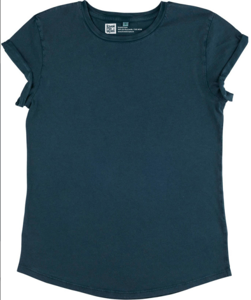 Damen T-Shirt mit umgeschlagenen Ärmeln aus Bio-Baumwolle - Stone Washed Denim