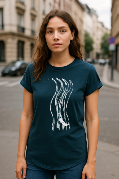Bio Damen T-Shirt "Wellenwall" – Stone Washed Blue | Fair produziert & nachhaltig