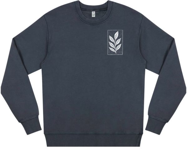 Der Zweig – Handbedrucktes Unisex Sweatshirt aus Bio-Baumwolle | Stone Washed Denim