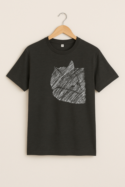 Essential Men T-Shirt mit Striped Fuchs-Illustration – Dark Heather Grey, handbedruckt in Weiß
