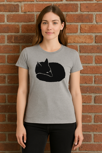 Nachhaltiges Damen T-Shirt – Schlafender Fuchs auf Heather Grey