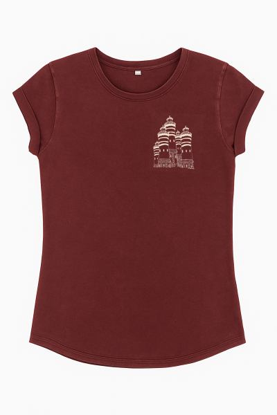 Bio Damen T-Shirt "Leuchtturmland" – Stone Washed Burgundy | Fair produziert & nachhaltig