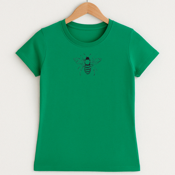 Bio Damen T-Shirt Kelly Green mit schwarzer Biene – nachhaltig & fair produziert | Illustration Print