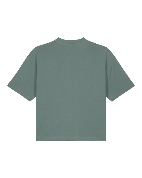 Damen T-Shirt Bio Baumwolle – Green Bay – handbedruckt mit weißem Papierschiff – Stanley/Stella Nova – fair & nachhaltig