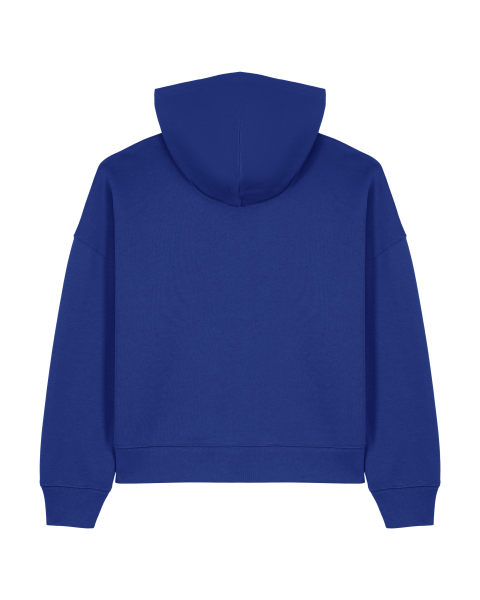 Damen Hoodie – Papierhafen | Worker Blue mit weißem Druck – Fair produziert - Boxy-Fit