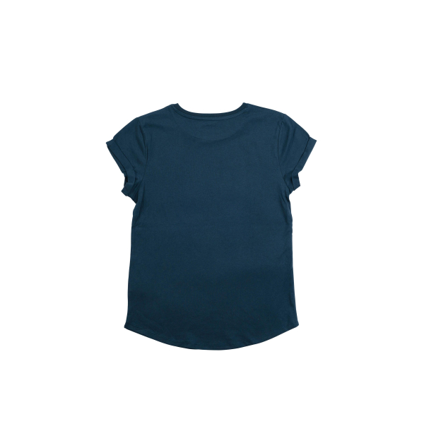 Damen Bio T-Shirt mit kleinem Spatz Print – Fair Fashion in Stone Washed Blue