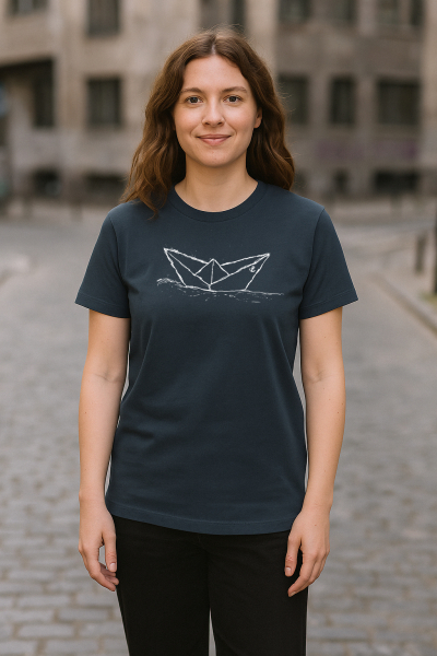 Unisex-Shirt in India Ink mit weißen Paperboat-Motiv