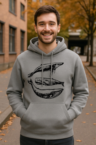 Three Whales Bio Hoodie – Nachhaltiger Unisex Hoodie aus 100 % Bio-Baumwolle in Mid Heather Grey