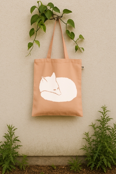 Bio Stofftasche mit handgedrucktem Fuchs-Motiv – 100 % Baumwolle, fair & nachhaltig