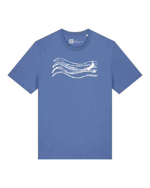 Wellenwall  T-Shirt Unisex – Bright Blue – Bio Baumwolle – Relaxed Fit – Handdruck in Weiß – Fair & Vegan