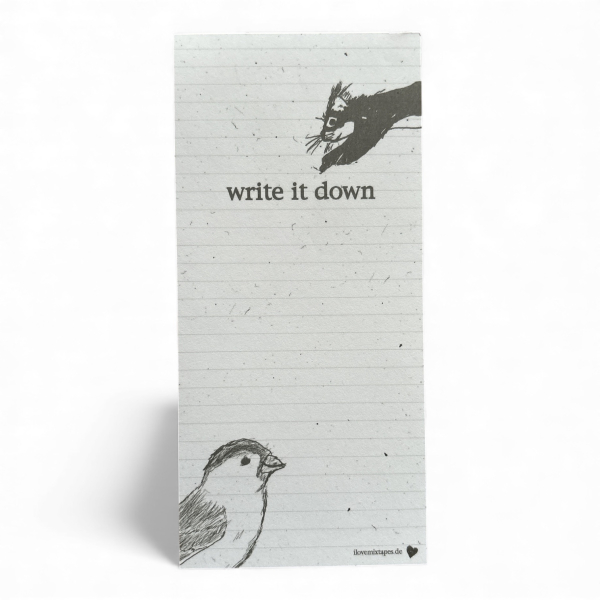 Write it Down – Notizblock DIN lang aus PEFC-Papier, mit oder ohne Magnet, 50 Blatt, Tiermotiv Spatz und Eichhörnchen